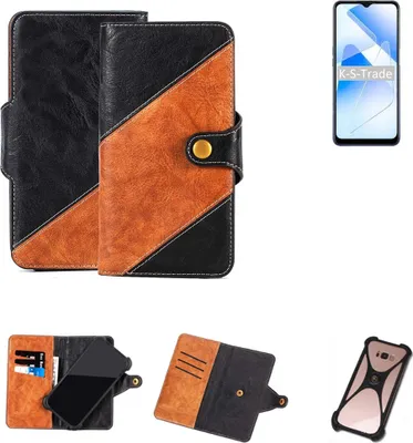Produktbild von K-S-Trade Handyhülle Schutzhülle Bookstyle Case Wallet-Case kompatibel mit Oppo A53s 5G Handy Cover Bumper Klapphülle schwarz hellbraun 1x