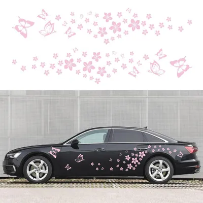 Produktbild von Autoaufkleber, Schmetterlings- und Blumenmuster, Vinyl, Pink, 74 Stück
