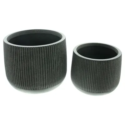 Produktbild von Übertopf Rillen, 2er Set, Kunststoff, Schwarz, Ø 16 x 13 cm, Ø 21 x 17 cm