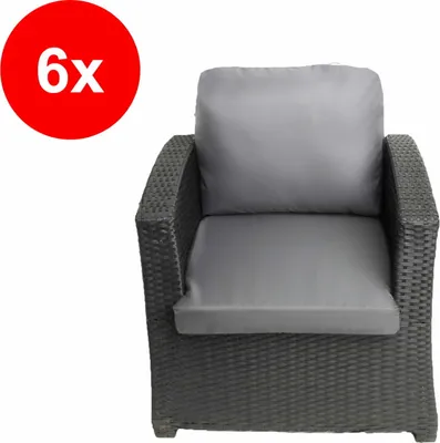 Obrázok produktu pre Polyratanový vankúš na kreslo 6ks Šedá-Sedák 56x52cm+56x50cm|Vankúše na záhradný nábytok,Vankúš na záhradné stoličky, Ratanové vankúše na kreslá