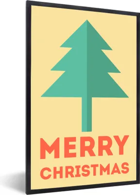 Produktbild von MuchoWow® MuchoWow® Gerahmtes Poster Weihnachten - Illustration - Weihnachtsbaum - Zitate - Frohe Weihnachten - Gelb 20x30 cm - Poster mit zchwarzem Bilderrahmen - Drucken - Bilder Poster im Rahmen