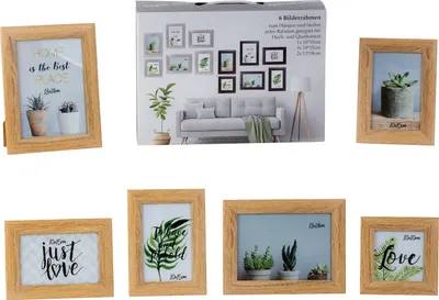 Produktbild von Modernes Bilderrahmen Fotorahmen Set 6-teilig zum Stellen und Hängen inklusive Geschenkbox hellbraun