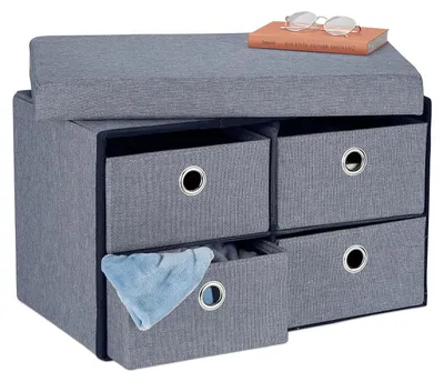 Image de TRANKIELO® - Banc de rangement pliable avec 4 tiroirs - Banc gris pour l'entrée, la chambre à coucher et le dressing - 39 x 60 x 38 cm