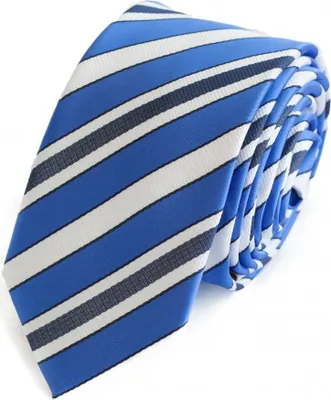 Produktbild von Fabio Farini - 1 Stück Gestreifte Blau Weiße Herren Schlips - Krawatten in 6cm Breite Schmal (6cm), Blau/Weiß/Dunkelblau