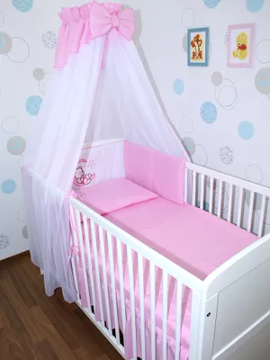 Produktbild von Primawela Baby Bettwäsche Set mit Applikation- 6 teiliges Set mit Chiffon Himmel Bettset Nestchen- 14.Bärchen Mond-Rosa