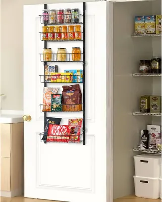 Produktbild von Wandmontierter Speisekammer Organizer - Schwarze 6-stufige Gewürzregale - Küchenorganisation und Aufbewahrungslösungen