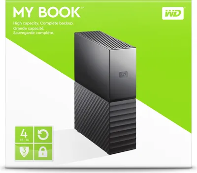 The image shows the packaging of a Western Digital My Book external hard drive.