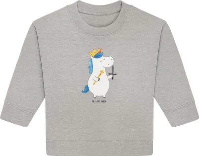 Produktbild von Mr. & Mrs. Panda Organic Baby Pullover Einhorn König mit Schwert 12. - 18. Monat - Heather Grey - Geschenk, Einhörner, Bullover, Ritter, Unicorn, Mittelalter
