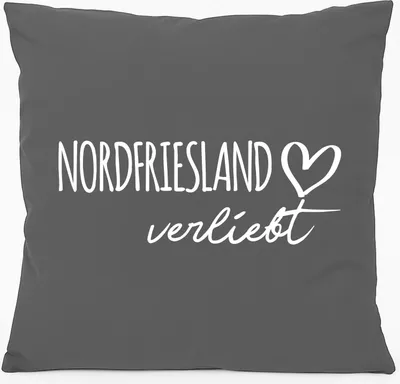 Produktbild von Huuraa Kissen Nordfriesland verliebt 40x40cm mit Füllung Steel Grey Baumwolle Dekokissen Geschenkidee
