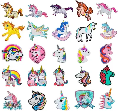 Produktbild von 25er Set Kinder Bügelflicken Aufnäher Patches Einhorn Cartoon