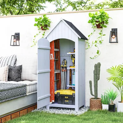 Produktbild von Holz-Gartenhaus - Gartenlager - Kleines Gartenhaus - Outdoor-Aufbewahrungsbox - Terrassenhaus - Weiß - Wetterbeständiges Bitumendach