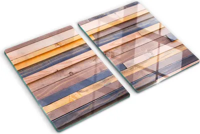 Produktbild von Tulup Glas Herdabdeckplatte - 2x40x52 cm - Glaskeramikkochfeld-Abdeckung Spritzschutz Glasabdeckplatte Kochplattenabdeckung und Schneidebrett - Zweiteilig - Sonstige - Holzwand - Braun