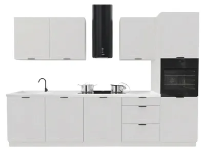 Obrázek produktu pro Kuchyňská linka 300 cm - s bílou pracovní deskou - Bílá matná - tiché dovírání - Hliníkové úchytky - Kuchyňský nábytek - ADELE