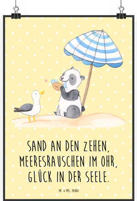Produktbild von Mr. & Mrs. Panda Bild Sommer Meer Glück DIN A2 - Gelb Pastell - Geschenk, drucke, Wanddekoration, am Strand, Sommerferien, Plakat, Wandbild, Geschenke, Winter, Urlaub