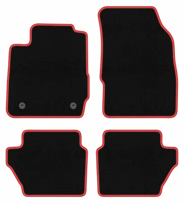 Produktbild von Velours-Fußmatten für Ford Fiesta MK7 2011-2017 (Schrägheck) – 4-tlg, Schwarz/Rot, passgenau – Wielganizator CARLUX