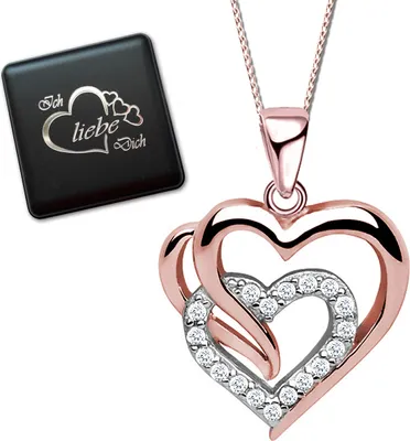 Produktbild von Damen Mädchen Herz Halskette mit Anhänger echt 925 Sterling Silber Bicolor 823+V8+40cm