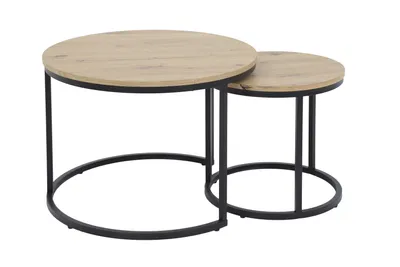 Produktbild von Hela Tische, 2er Set runder Beistelltisch Lindau, Nachbildung Artisan Eiche, Metallrahmen-Gestell Schwarz, Ø 60+40cm