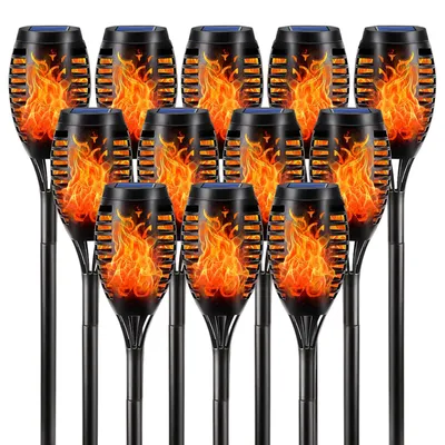Produktbild von LQWELL Solarleuchten für Außen Garten 12 Stück12 LED Solarlampe mit Realistischer Flammeneffekt IP65 spritzwassergesch Gartenfackeln Rasen Beleuchtung