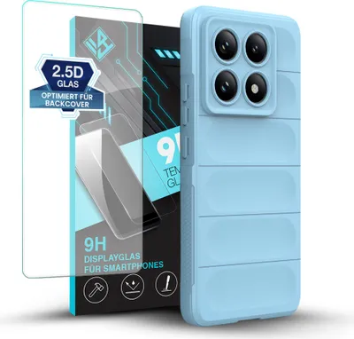 Produktbild von Handy Hülle für Xiaomi 14T Pro mit 9H Displayglas Displayschutz Plus Grip Case Cover Schutzhülle Softgrip Farbe: Hellblau