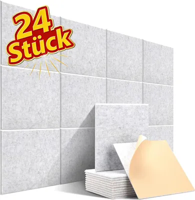 Produktbild von Akustikplatte 24 Stück Akustikplatten Selbstklebend, Hohe Dichte Wandpaneel, 30*30cm,Geeignet für glatte Wandoberflächen, Grau, Dämmungen