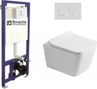 Produktbild von WC Komplettset Spülrandlos Sitz Soft Close Vorwandelement Unterputz Spülkasten Vorwandspülkasten Keramik Unterputzspülkasten Wand WC Set eckig weiß