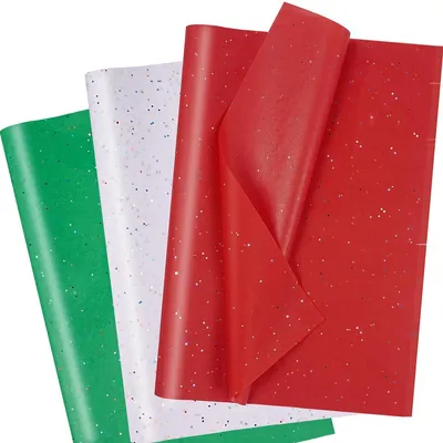 Produktbild von Seidenpapier - 60 Blatt mit Metallic-Folie - Verpackungsmaterial für Bastelarbeiten - Grün Weiß Rot - 50 x 35 cm