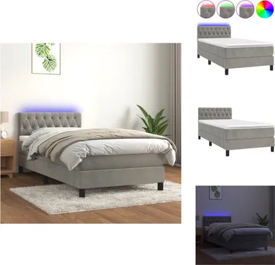 Produktbild von vidaXL Boxspringbett mit Matratze & LED Hellgrau 90x200 cm Samt -  Betten & Bettgestelle