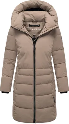 Produktbild von Navahoo Damen Wintermantel lang Steppjacke Outdoor Parka gefüttert Kapuze & Kragen Mondnebel Taupe Grey Gr. 38 - M
