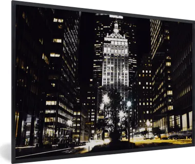 Produktbild von MuchoWow® MuchoWow® Gerahmtes Poster New York - Nacht - Beleuchtung 30x20 cm - Poster mit zchwarzem Bilderrahmen - Kunstdruck - Bild-Poster