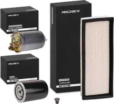 Produktbild von RIDEX Filterset Inspektionspaket Filtersatz für VW GOLF II (19E, 1G1) GOLF III (1H1) GOLF I (17) Jetta II (19E, 1G2, 165) für AUDI 80