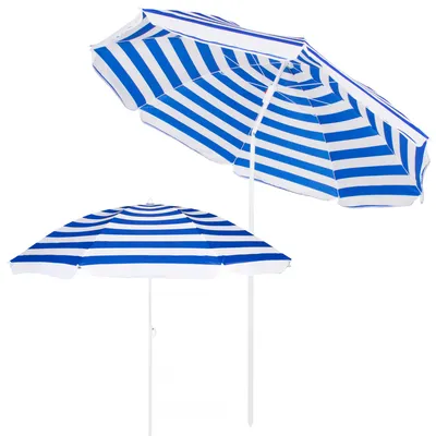 Productafbeelding van Parasol | Strand Parasol | Parasols | Opvouwbaar | 180 cm | Blauw/Wit