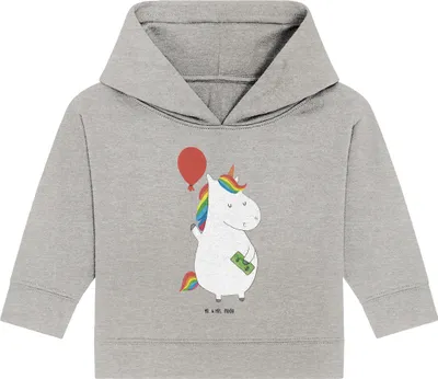 Produktbild von Mr. & Mrs. Panda Organic Baby Hoodie Einhorn Luftballon 24. - 36. Monat - Heather Grey - Geschenk, Unicorn, Freundin, Kapuzenshirt, Freude, Einhörner, Kapuzensweatshirt