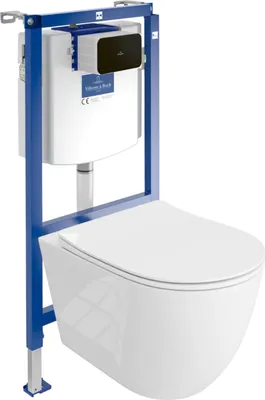 Produktbild von DOMINO Villeroy&Boch ViConnect H112 Vorwandelement Unterputz WC mit Bedienplatte + Wand Hänge Tiefspül WC Sinto Grande Weiß Spülrandlos | Komplettset|