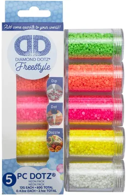 Produktbild von DIAMOND DOTZ® Freestyle Diamond Painting Zubehör, Runde Diamant Mosaiksteine 5er Set Neonfarben