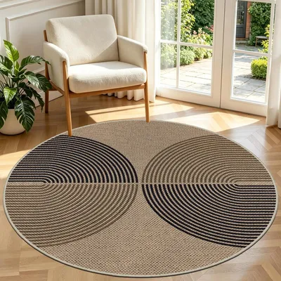 Image de Tapis rond 120x120cm - Aspect jute lavable et antidérapant