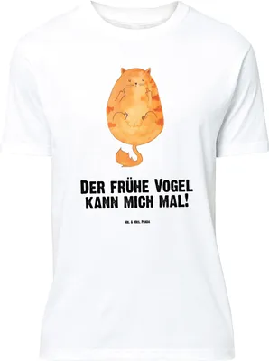 Produktbild von Mr. & Mrs. Panda Größe XL T-Shirt Katze Frühaufsteher - Weiß - Geschenk, Katzen, Miau, Genervt, Verschlafen, mit Spruch, Tiger, Kaffee, Tshirt, Shirt