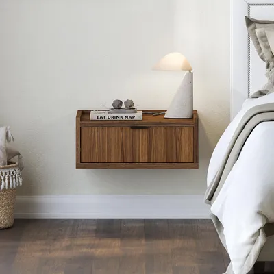 Produktbild von BEAUTYSOFA | Hängender Nachttisch EVRON 40 cm, Nachtschrank mit Schublade, Braun Walnuss