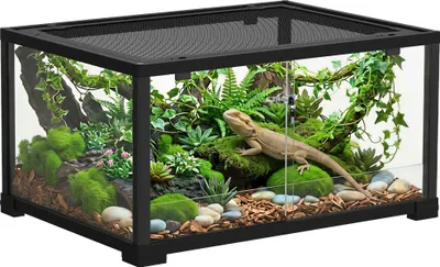 Zdjęcie produktu dla PawHut terrarium dla gadów Szklane terrarium do karmienia gadów z przesuwanymi drzwiami, zamknięcie zabezpieczające przed ucieczką dla skaczących pająków, jaszczurek, ślimaków Czarne 60 x 45 x 32 cm