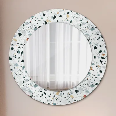 Produktbild von Ø60cm Spiegel - Glasrahmen mit Aufdruck - Wandspiegel Schlafzimmer - natürlich Stein