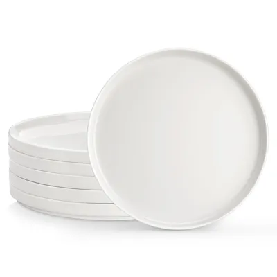 Image de MALACASA, Service de table en porcelaine 6 pièces, assiettes plates, assiettes de table pour 6 personnes, blanc crème