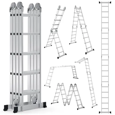Zdjęcie produktu dla Peviasot, aluminiowa drabinowa platforma z 4 stopniami, wielofunkcyjna, składana drabina, drabina domowa, kolor srebrny, udźwig 150 kg