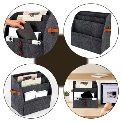 Produktbild von Faltbarer Zeitschriftenständer aus Filz, moderner Zeitungshalter mit 4-Lagen-Trennwand und 3 kleinen Taschen für Haus und Büro