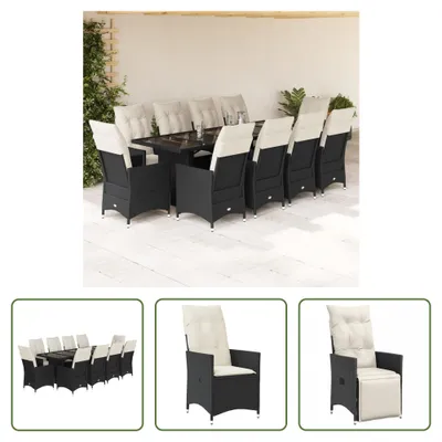 Produktbild von The Living Store 11-tlg. Garten-Bistro-Set mit Kissen Schwarz Poly Rattan