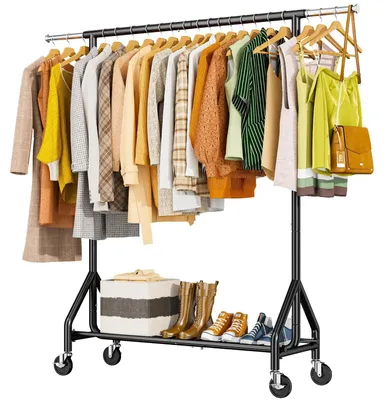 Image de Porte-vêtements robuste avec roulettes et étagères