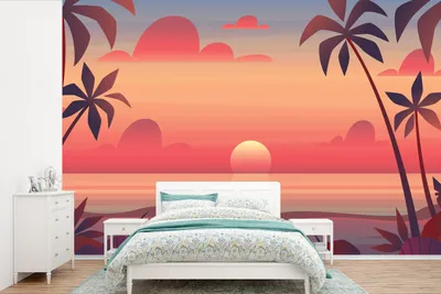 Produktbild von MuchoWow® Fototapete für Wohnzimmer oder Schlafzimmer Wandtapete Vinyl Motivtapete Retro - Strand - Sonne - 525x350 cm - Das Hintergrundbild