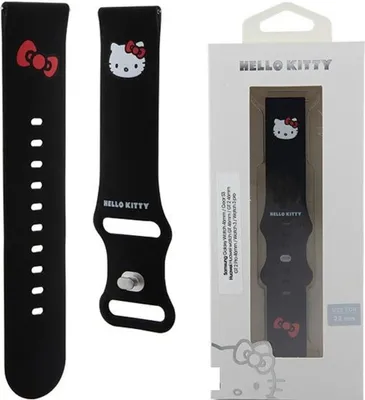 Produktbild von Hello Kitty HKAWLSCHBLK Apple Watch Armband 42/44/45/49 mm, schwarz/schwarz, Silikon, Katzenkopf