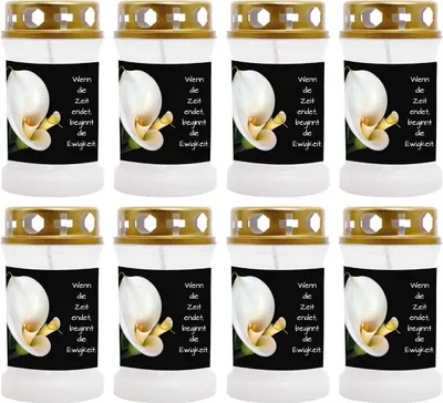 Obrázek produktu pro Hrobová svíčka bílá, balení 8 ks, doba hoření: 40 hodin ( na svíčku ), motiv: Calla