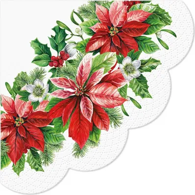 Obrázek produktu pro Kulaté ubrousky, 3vrstvé, Poinsettia, 32 cm, 12 ks