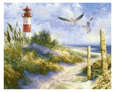 Immagine prodotto di Schipper Malen nach Zahlen Dünenlandschaft mit Leuchtturm, Meisterklasse Premium, Malvorlage, Wandbild, 40 x 50 cm, 609130884