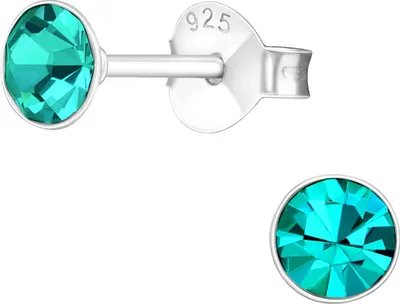 Produktbild von Ohrringe 925 Sterling Silber Ohrstecker mit Kristall 4mm in verschiedenen Farben Farbe - Türkis
